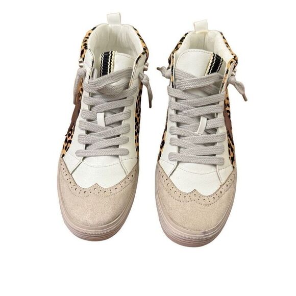 ShuShop Paulina Mid Top Sneakers Leopard Burgundy Star Studded NEW Size 9 - Picture 3 of 7